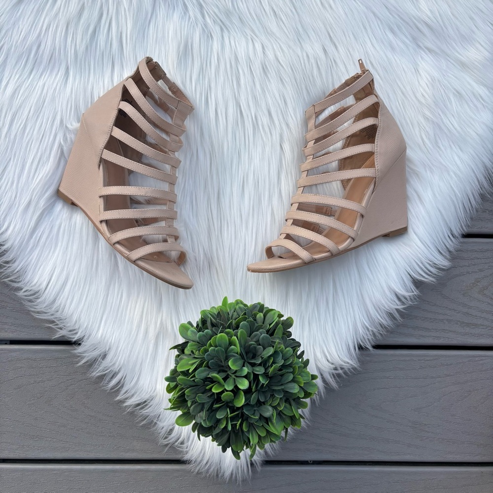 Express Cream Caged Wedge Sandals